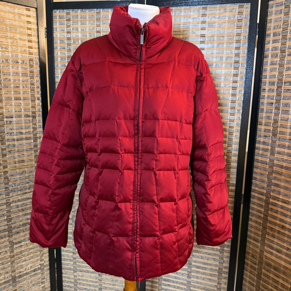 Calvin Klein Puffer Jacket Women 2X Red Down Quilted Faux Fur Neck CWSX9211